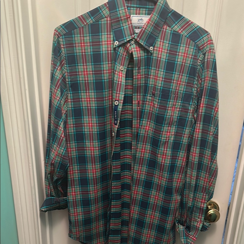 Southern Tide Blue and Red Casual Button Down Shirt